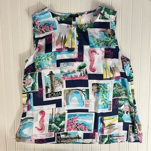 Talbots Italian postcard print tank top PXL